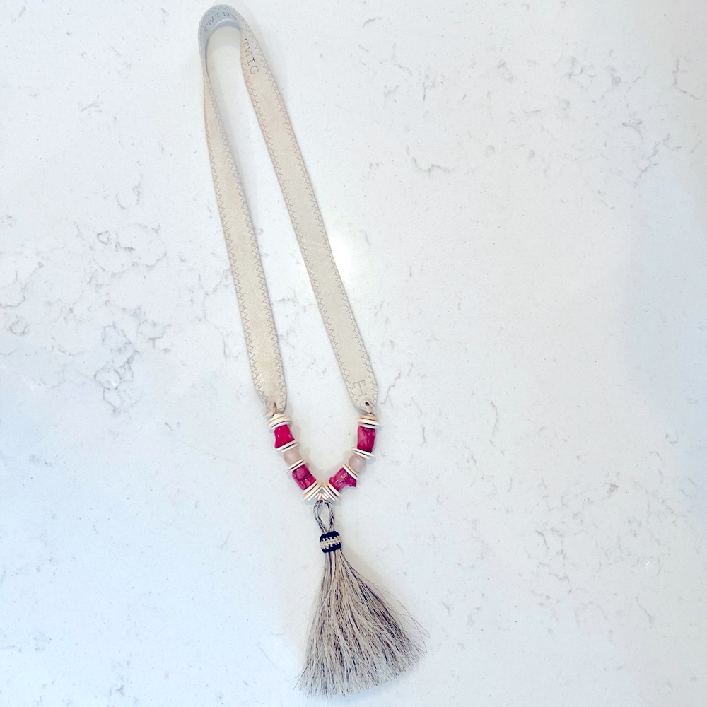 Twine & Twig Horse Hair Tassel Necklace Pink & Ivory
